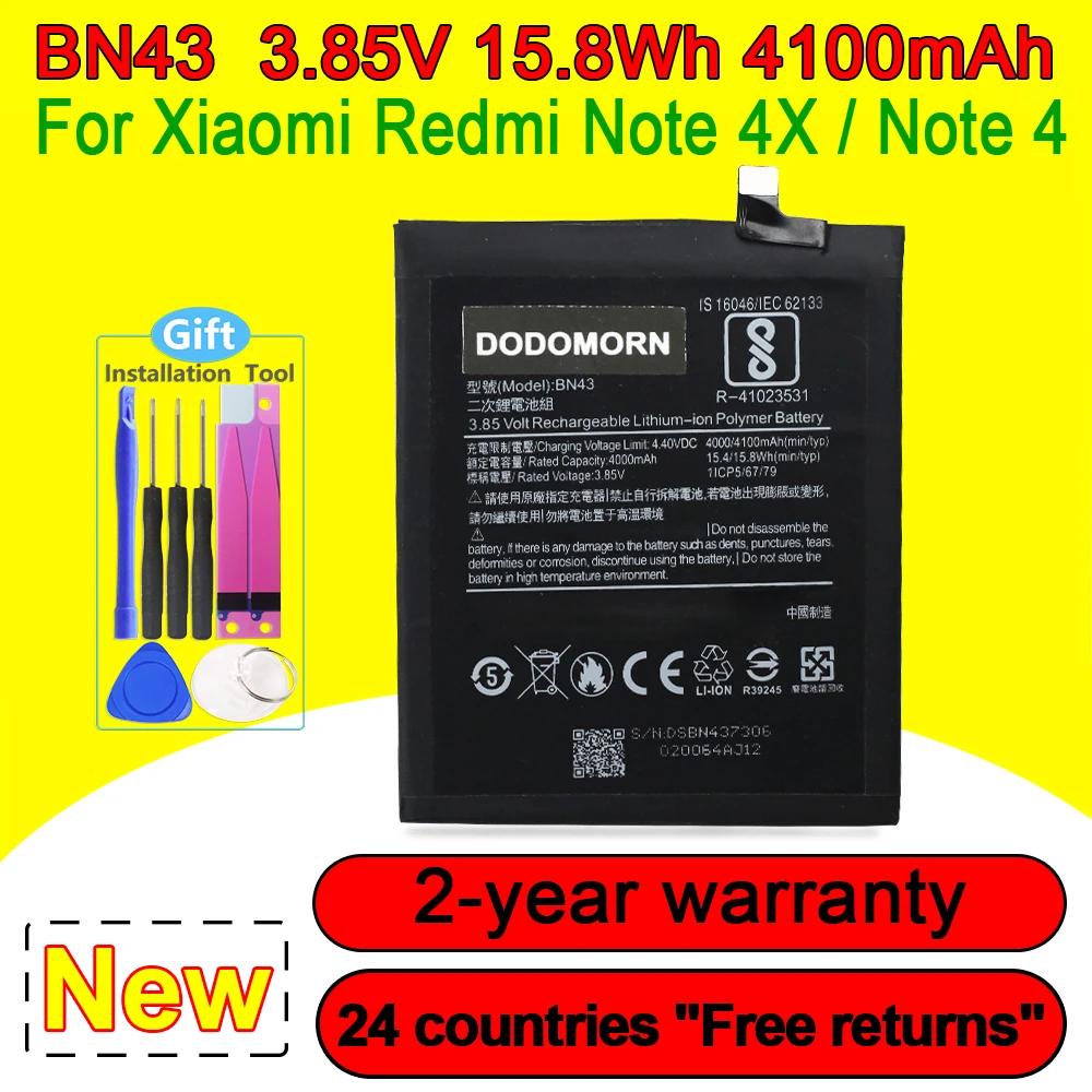 New 4000mAh Battery For Xiaomi Redmi Note 4X/4 Global Snapdragon 625 With Free Tools BN43