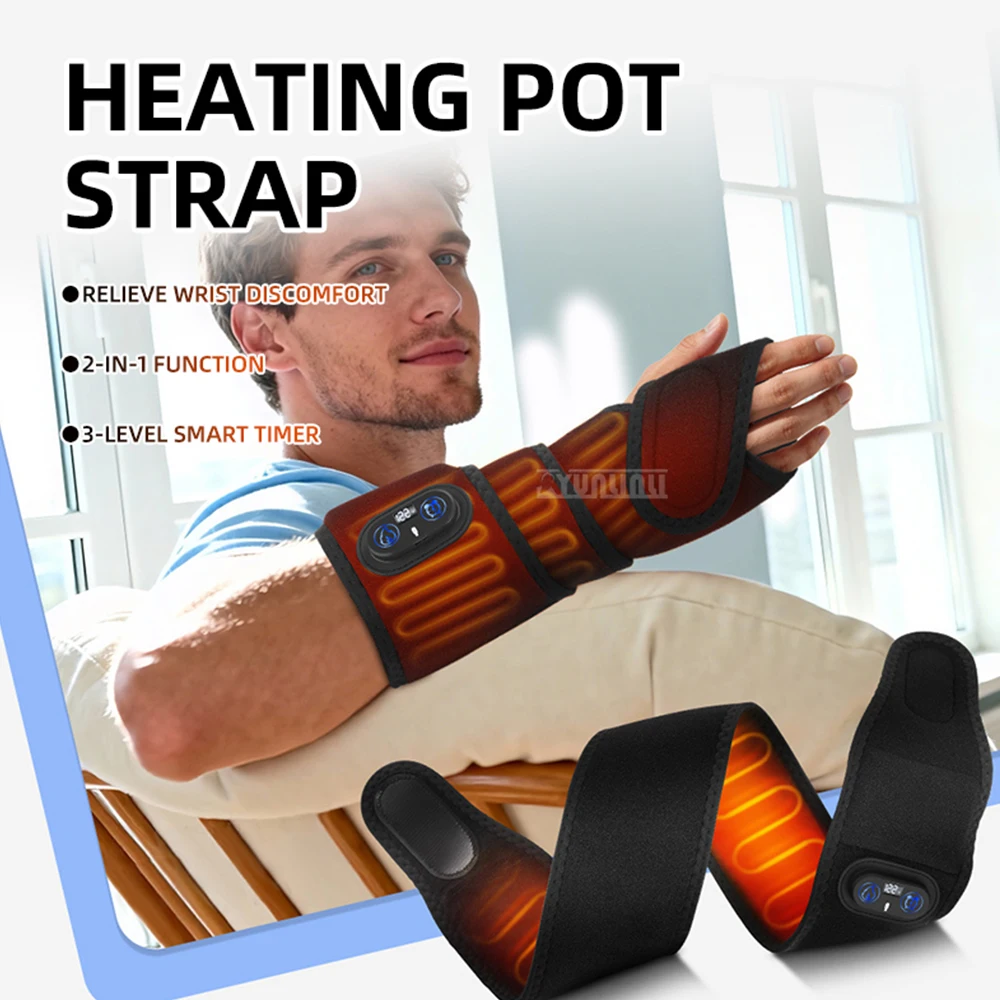 Wireless heating strap with three levels of adjustment for hot compress timing