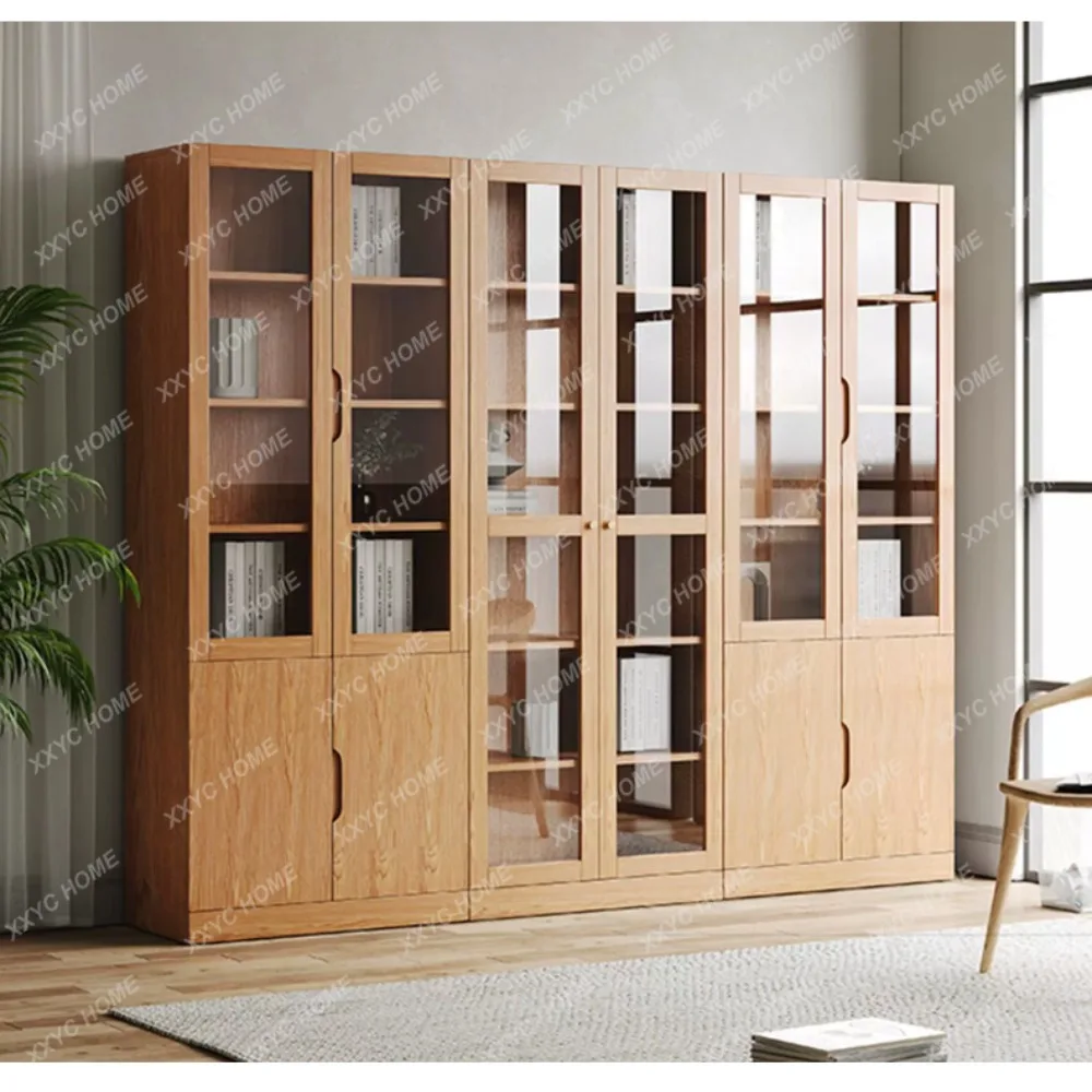 Solid Wood Bookcase with Glass Door Display Cabinet Children's Bookcase Pine Custom Locker