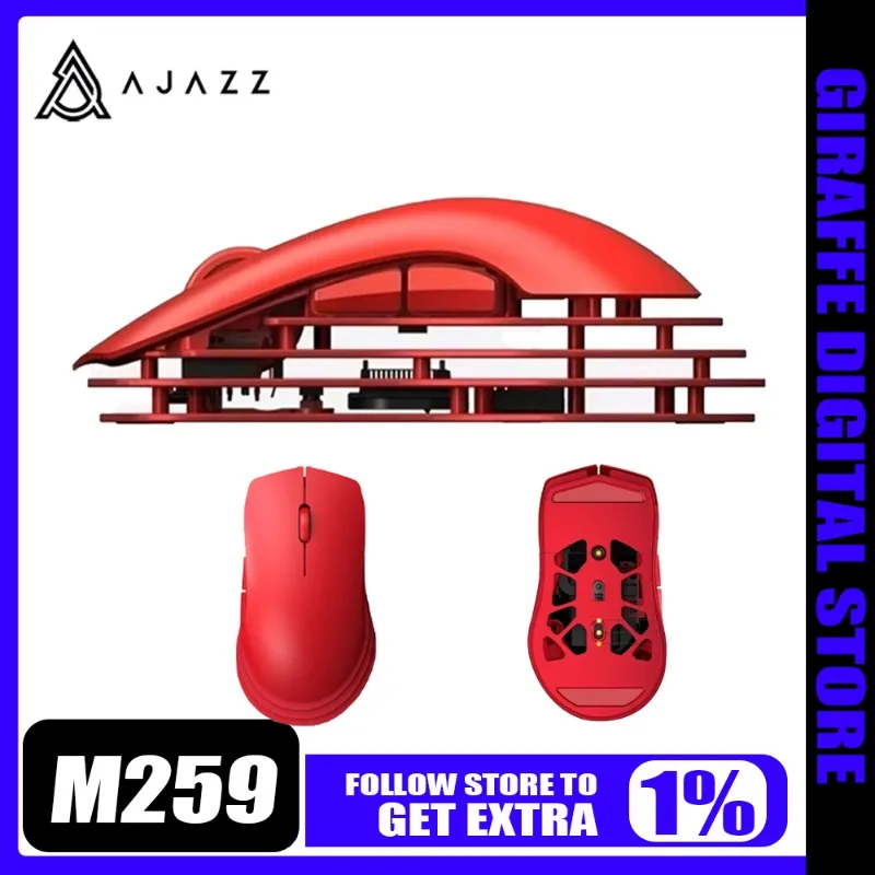 

Мышь AJAZZ M259 Датчик PAW3395 Трехрежимный магниевый алюминиевый сплав Горизонтальная полая легкая конструкция Беспроводная связь Bluetooth