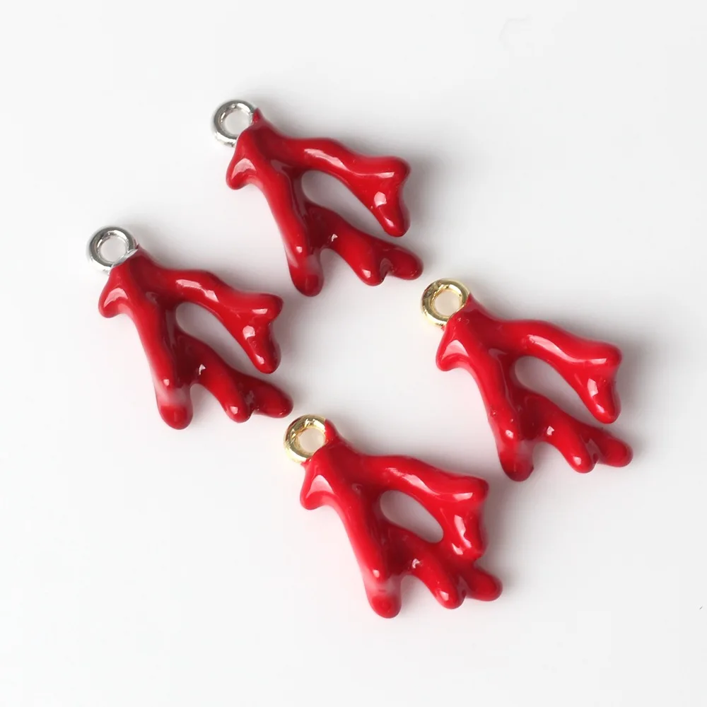 10Pcs/pack Simple Alloy Drip Oil Spray Paint Ocean Coral Pendant DIY Bracelets Necklaces Jewelry Accessories