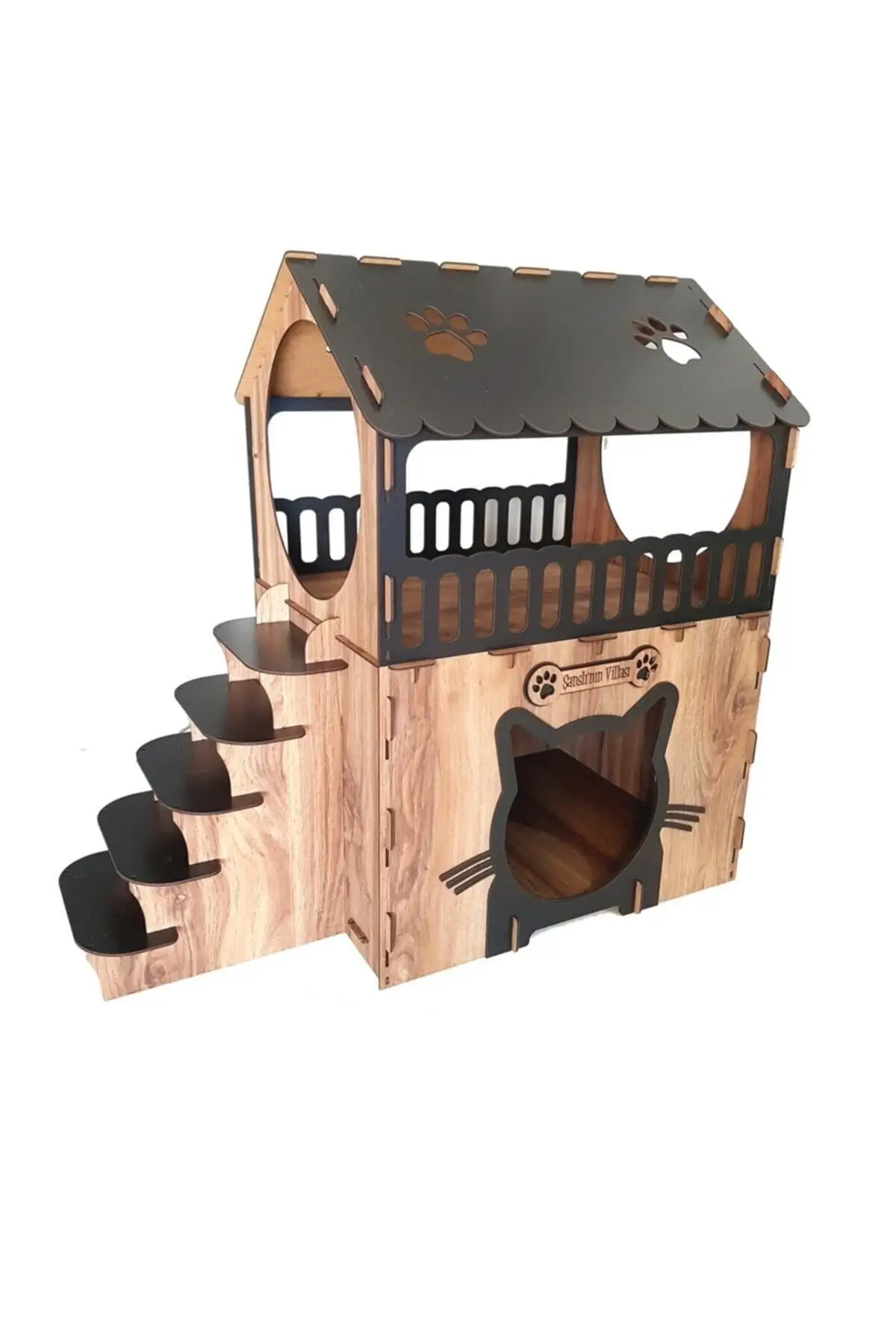 

Wooden Decorative Two-Storey Cat House Stylish Fun Useful Gift for Yourself Easy Installation