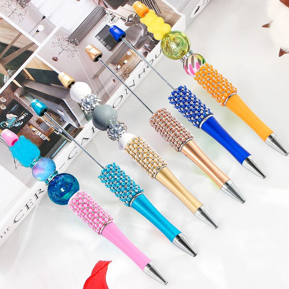 60PCS New Diamond Bead Pen Wholesale Creative DIY Handmade Sticker Set Diamond Beaded Ballpoint Pens Advertising Gift Pen