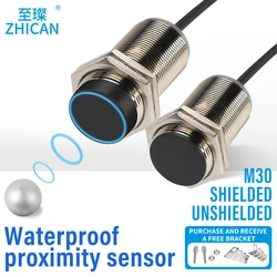 Metal sensor M30 detects copper, aluminum and steel distance without attenuation IP68 waterproof proximity switch three-wire 24V