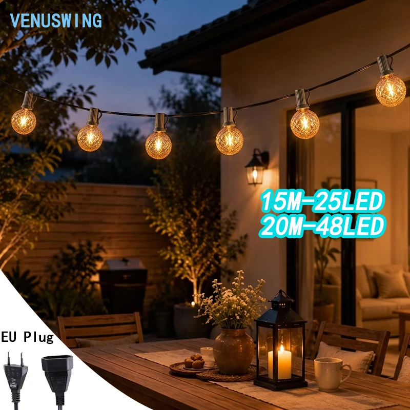 15-20M G40 Waterproof String Light Shatterproof Bulb Gazebo Lights EU Plug Canopy Lamp for Patio Festoon Party Decor