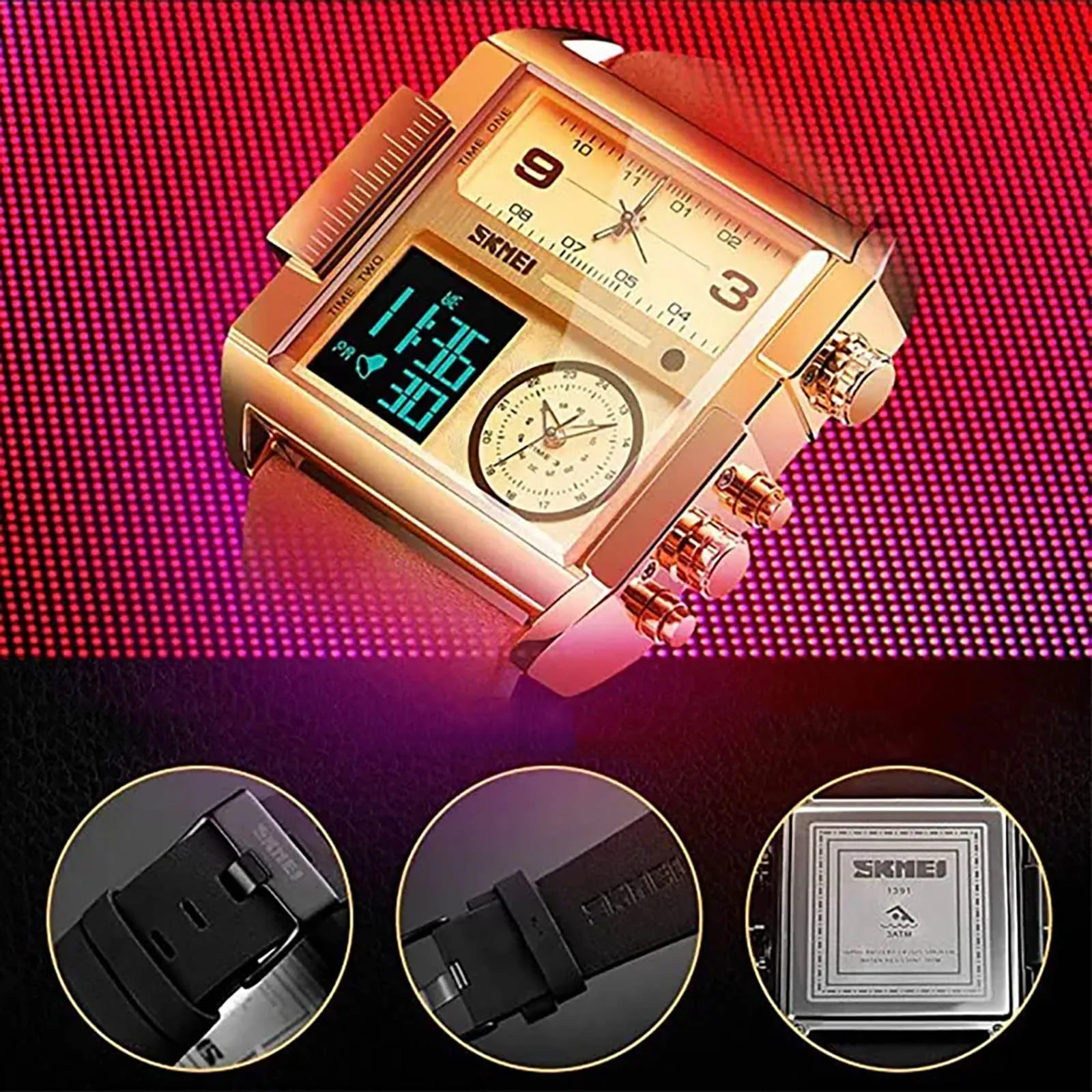 

Luxury Man Wristwatch Southeast Asia Square Large Dial Men's Business Watch Digital Multifunction Men's Quartz Watches