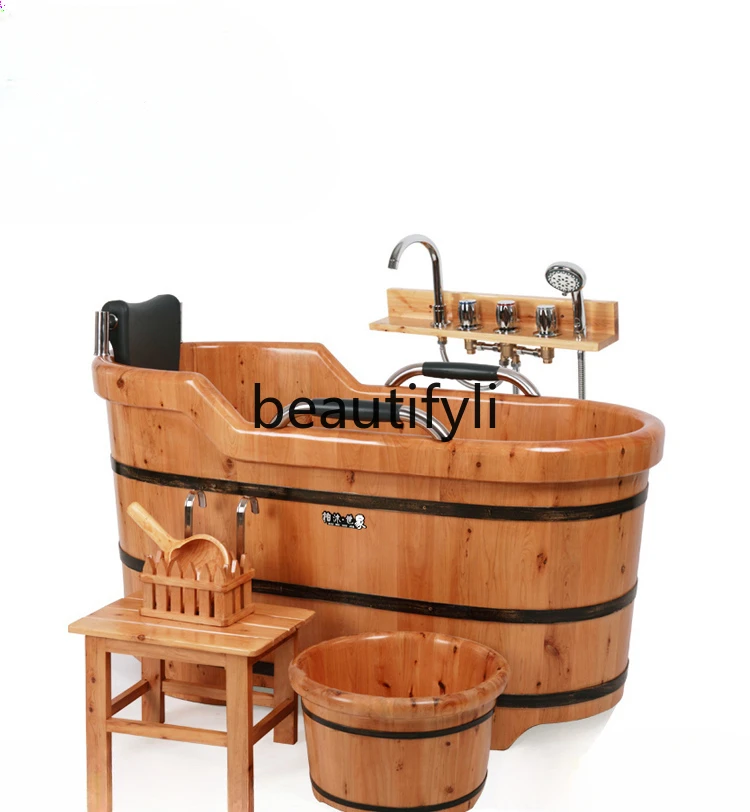 Cedar Cask Fumigation Bath Bucket Soaking  Large Bath Household Adult Solid Wooden Bath Full Body