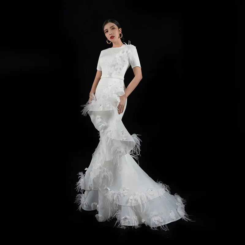 

Baisha Wedding Prom Dress Custom 2024 New Women Elegant Long Evening Flower Feather Design Slim Fit Birthday Party Gown H768