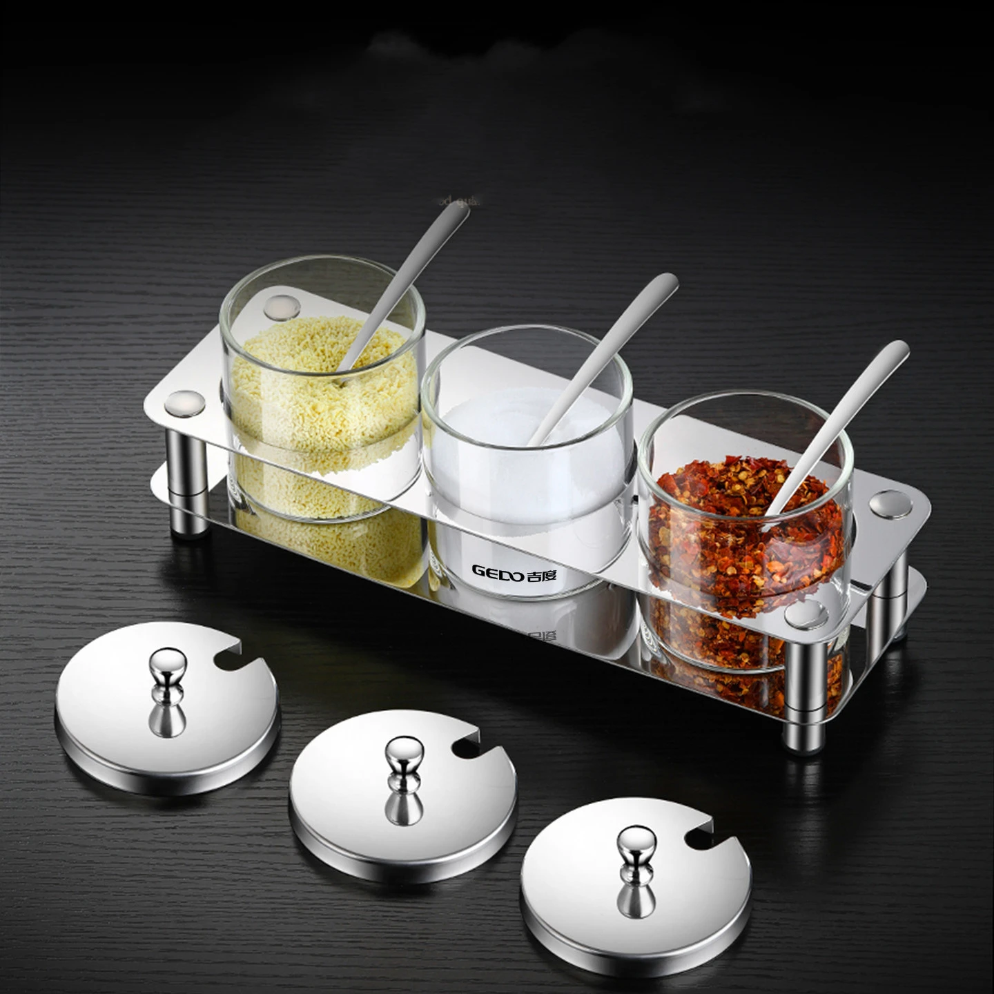 

3 Pcs of High-borosilicate Glass Sugar Bowls Transparent Seasoning Jar Fall Resistant Spice Container with Base Spoon and Lid