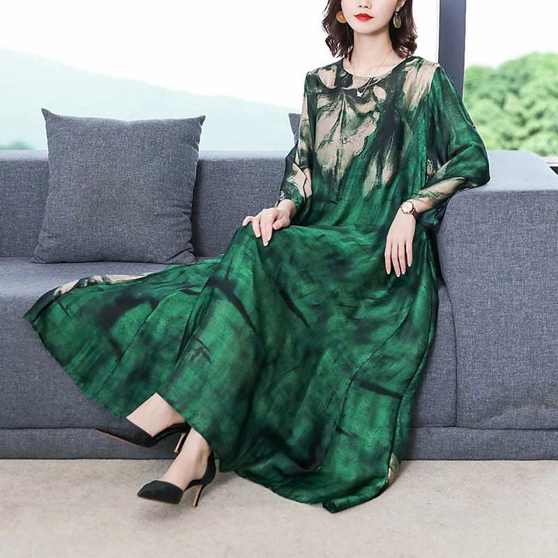 

Loose 2023 Casual Green Print Beach Maxi Spring Summer Vintage 4XL Plus Size Midi Dress Elegant Women Bodycon Party Robe