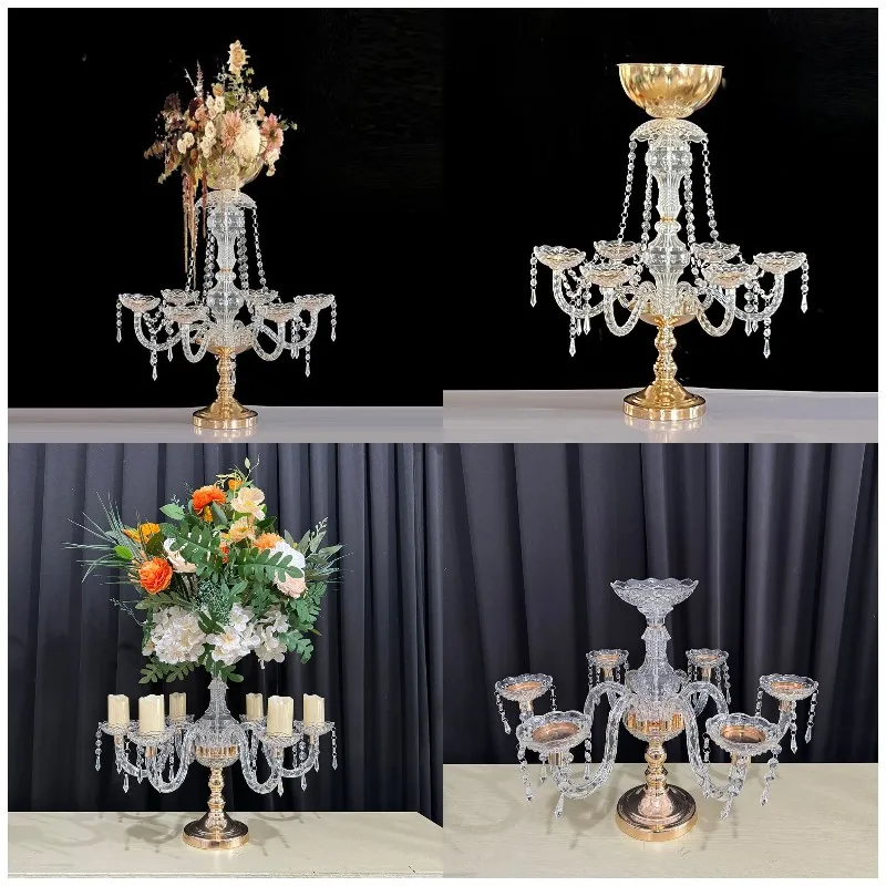 

2-6pcs Crystal Backdrop Props Wedding Table Flower Vase Floral Bouquet Stand Decoration Ornaments, Birthday Acrylic Candle Rack