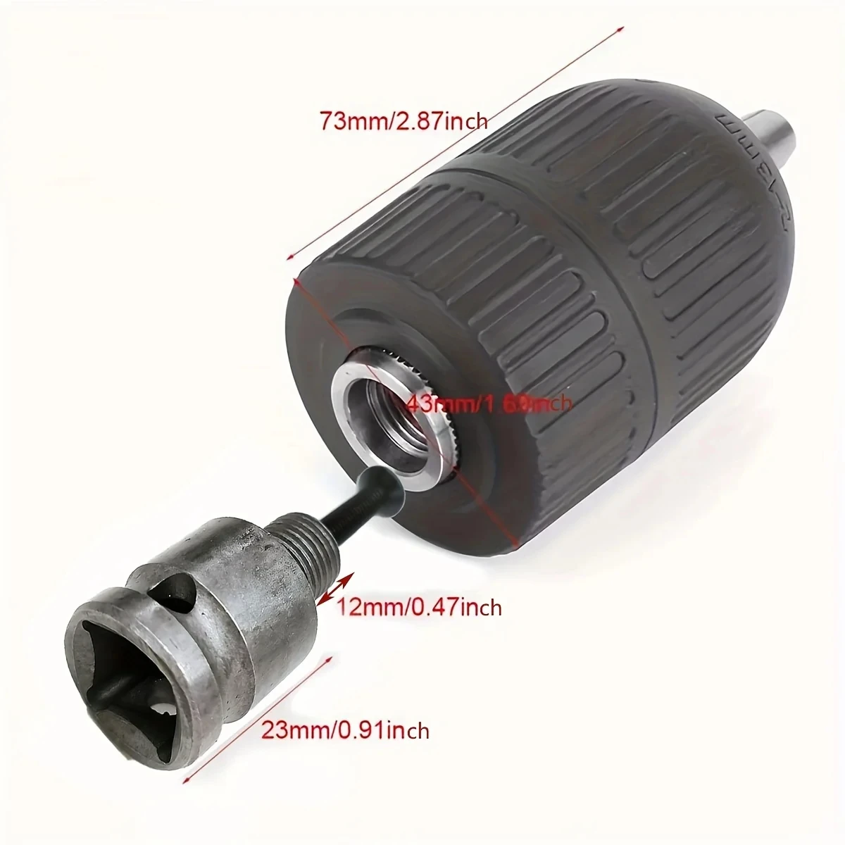 Drill Chuck With 1/2inch Chuck Socket Square Female Adapter,1/2-20UNF Quick Grip Keyless Chuck 2mm~13mm(0.08
