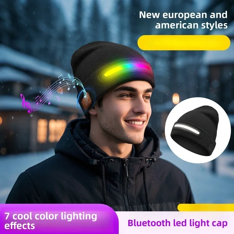 クリスマスLEDライトアップBluetoothビーニー7色変化ニット帽暖かい耳当て付き帽子夜間ランニングウィンタースポーツフェスティバルギフト