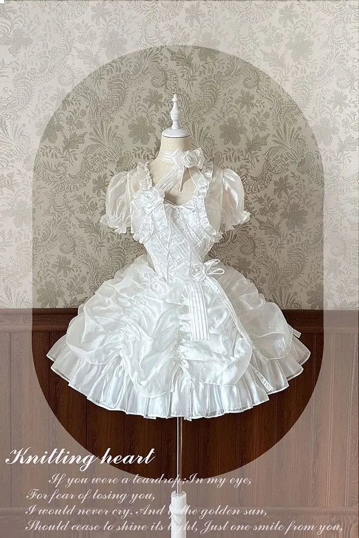 Lolita Women Summer Crop Blouse Y2k Sweet Bandage JK Blusas Capes Cosplay Harajuku Ruffled Puff Sleeve Shirt Kawaii Mujer