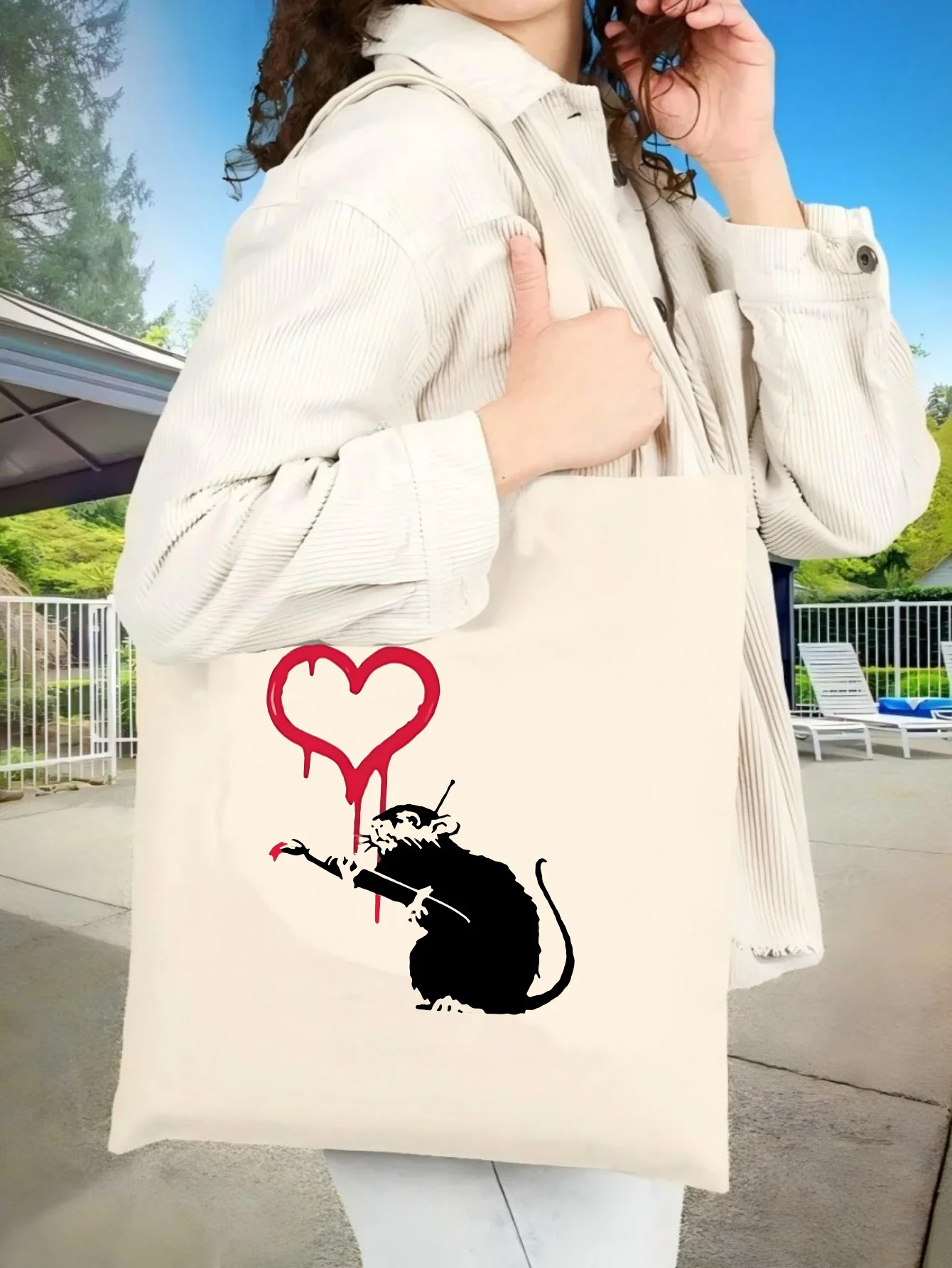 

Сумка-тоут Banksy — Love Rat 2026, новинка, унисекс, из холщовой ткани, вместительная, прочная, многоразовая, многофункциональная, на плечо, для повседневного использования/путешествий