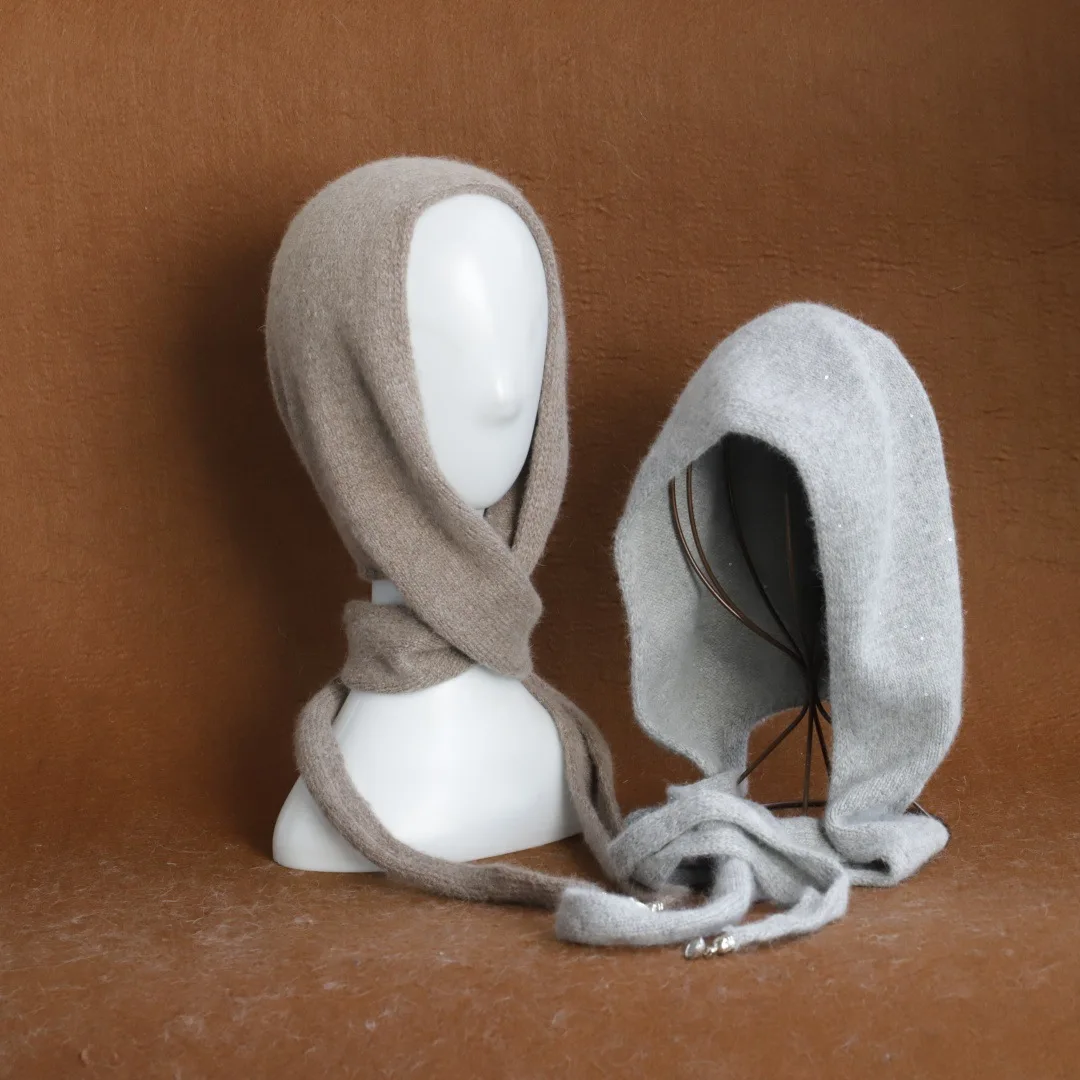 New Model Solid Color French Hat Women's Winter Versatile Warm Ear Protection Caps Scarf Shawl One-Piece Hats