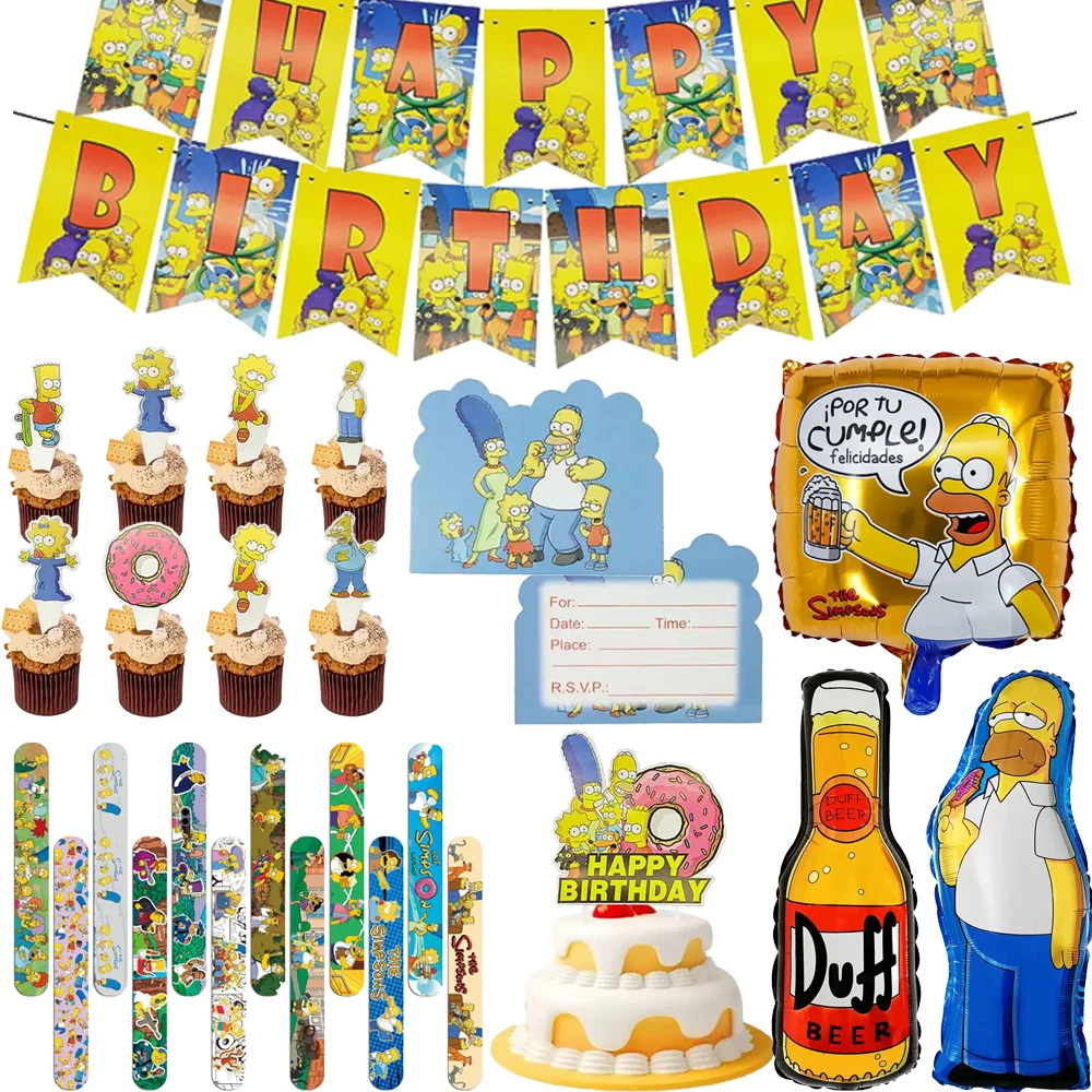 Decoración de Cumpleaños, Vajilla de Cumpleaños de Los Simpson, Mantel, Globos, Divertidos Globos Amarillos de la Familia Simpson, Recuerdos para Fiestas de Baby Shower