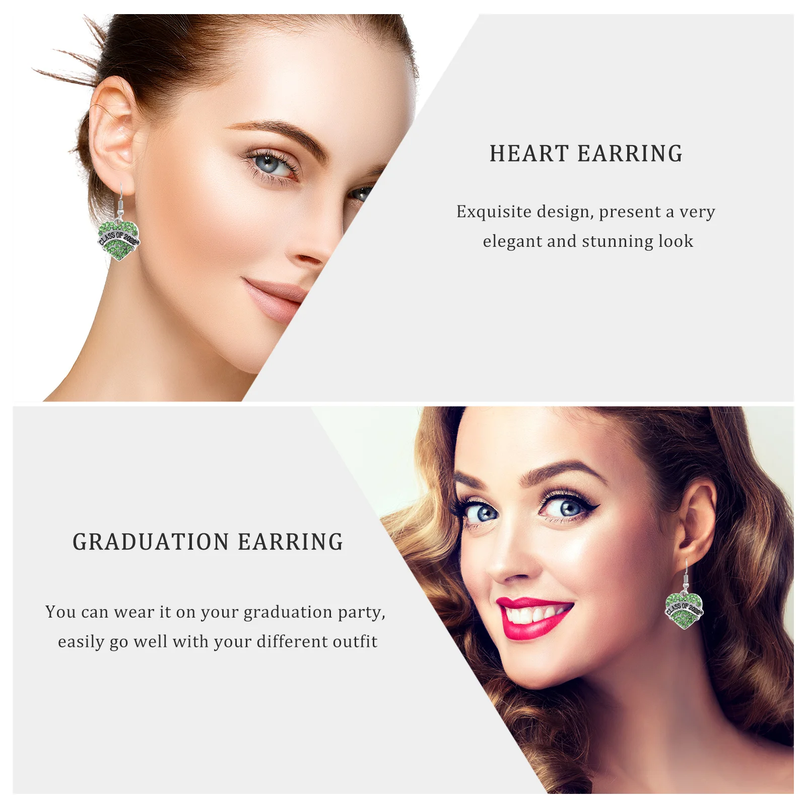 1Pair Graduation Heart Earrings Rhinestone Crystal Studs Elegant Party Jewelry Gift for Classmates 2022 Graduation Accessory