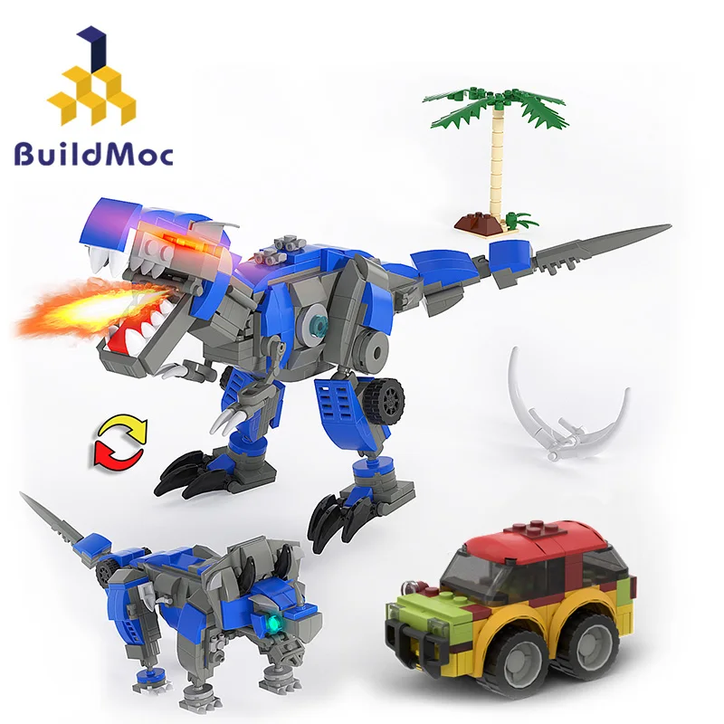 

MOC Jurassic Deformable Dinosaur Mecha Building Block Kit Power Morphin Team Rangers Explorer Vehicle Toy Children Birthday Gift