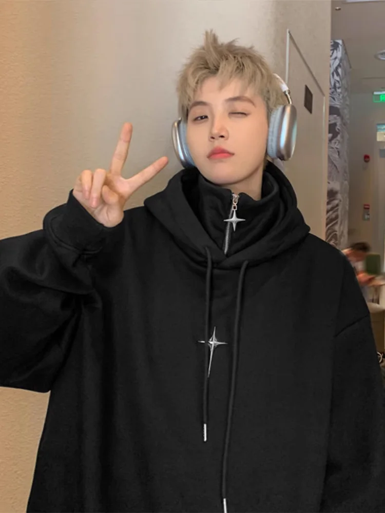 

Мужская толстовка-худи на молнии с эффектом двухслойности, плотная, износостойкая, в американском уличном стиле хип-хоп, верхняя одежда