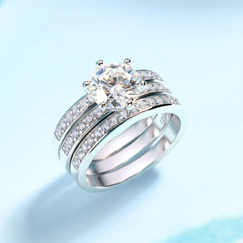 

BIJOX STORY 2 Carat Moissanite Ring For Women S925 Sterling Silver Luxury Jewelry Three Piece Ring Set Wedding Bands Bridal Sets