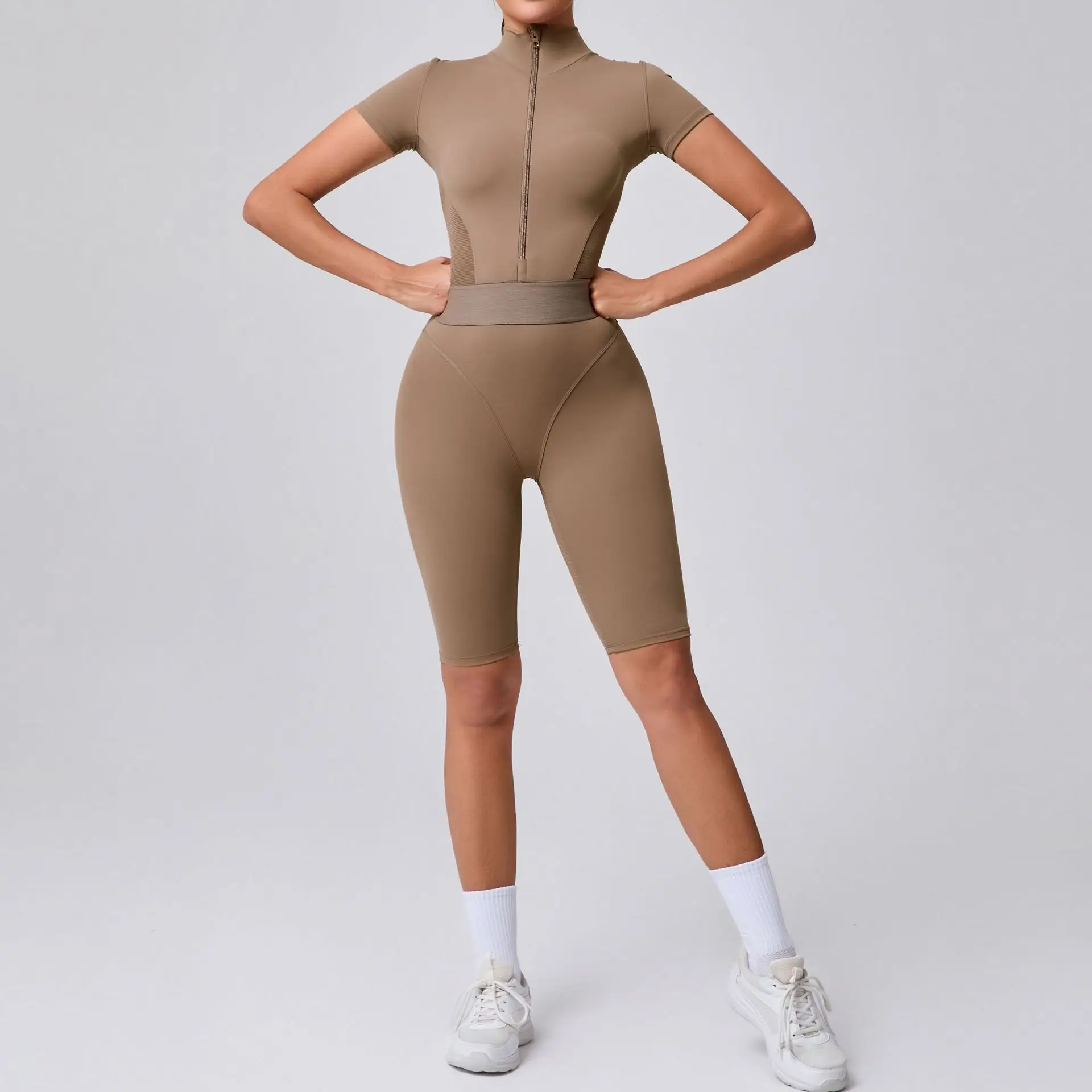 Side Net Breathable Yoga Jumpsuit Set Sports Fitness Briefs Shape Waist Splicing Rubber Band Tight Workout Gym Leggings Bodysuit