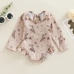 Infant Baby Girl Summer Swimsuits Floral Print  Long Sleeve Jumpsuit Swimwear Bathing Suits Beach Outfit