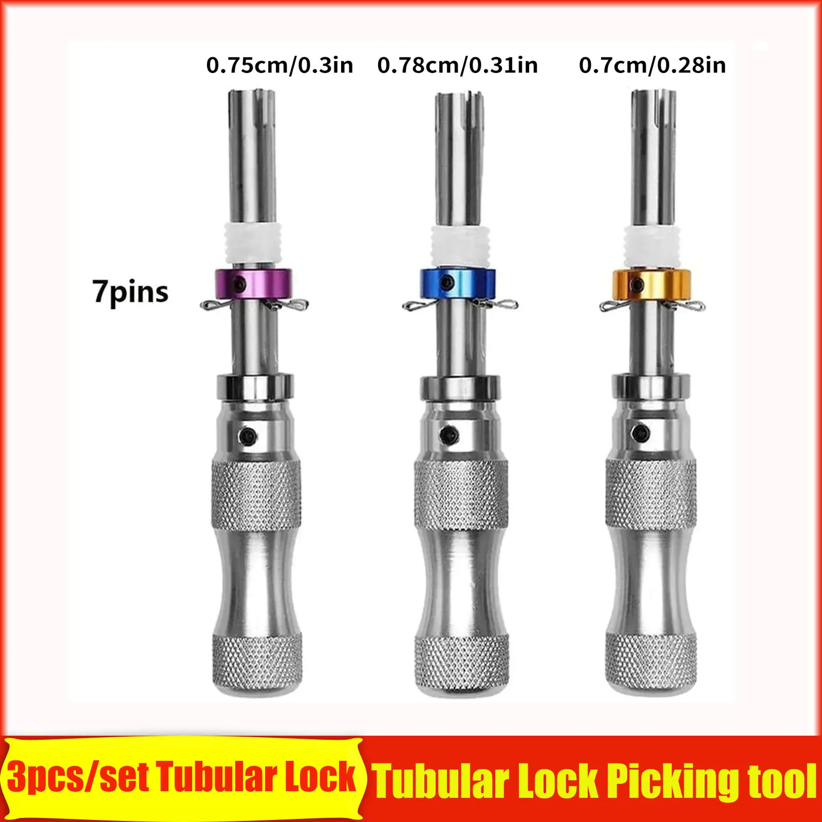 For Beginners and Pro Locksmiths 3pcs/set Tubular Lock Pick Tool 7.0/7.5/7.8mm Stainless Steel Locksmith Tool Set Lock Pick Set