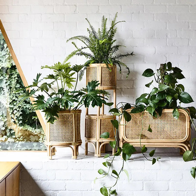 Handmade rattan bracket balcony bay window storage corridor indoor and outdoor flower stand plant stand decoration