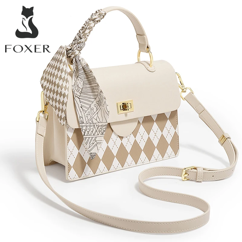 FOXER PVC Leather Plaid Handbag Women's Shoulder Bag 2026 Luxury Tote Bag Fashion Female Crossbody Purse