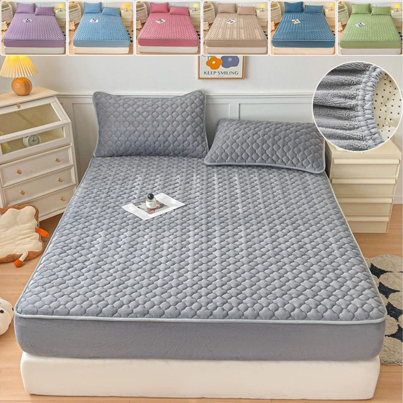 

2025 Thickened Quilted Fitted Sheet Soft Breathable Mattress Protector Winter Warm Elastic Bed Cover All-inclusive Drap Housse