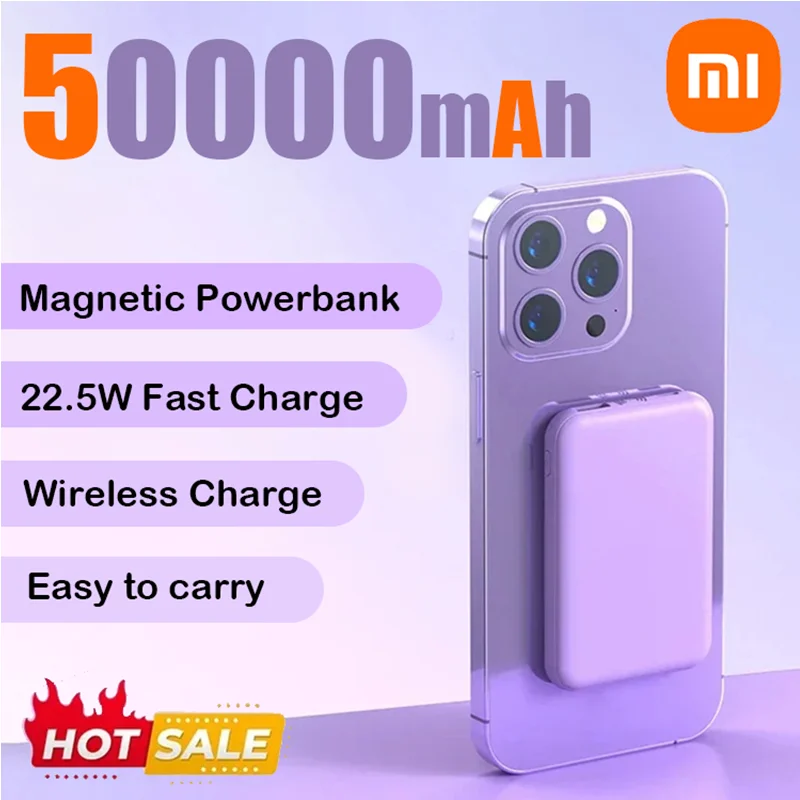 

Xiaomi 50000mAh Wireless Power Bank Ultra-Thin Magnetic Portable Charger 22.5W PD Fast Charging Compatible with iPhone Samsung