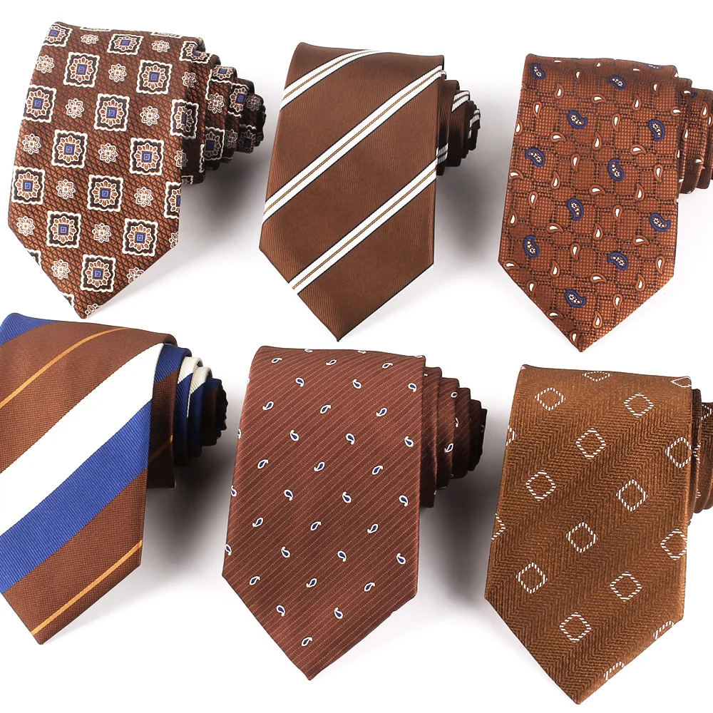 Wedding Tie For Men Women Brown Color Neck Tie For Party Jacquard Neckties Adult Coffee Pattern Neck Ties For Groomsmen Gifts