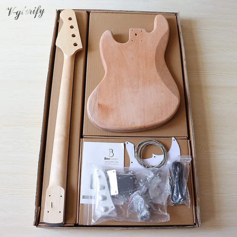 JB Bass Guitar Kit Guitar Neck 21 Frets Electric Bass Guitar Body with All Accessories Bass Unfinished Project DIY Guitar Parts