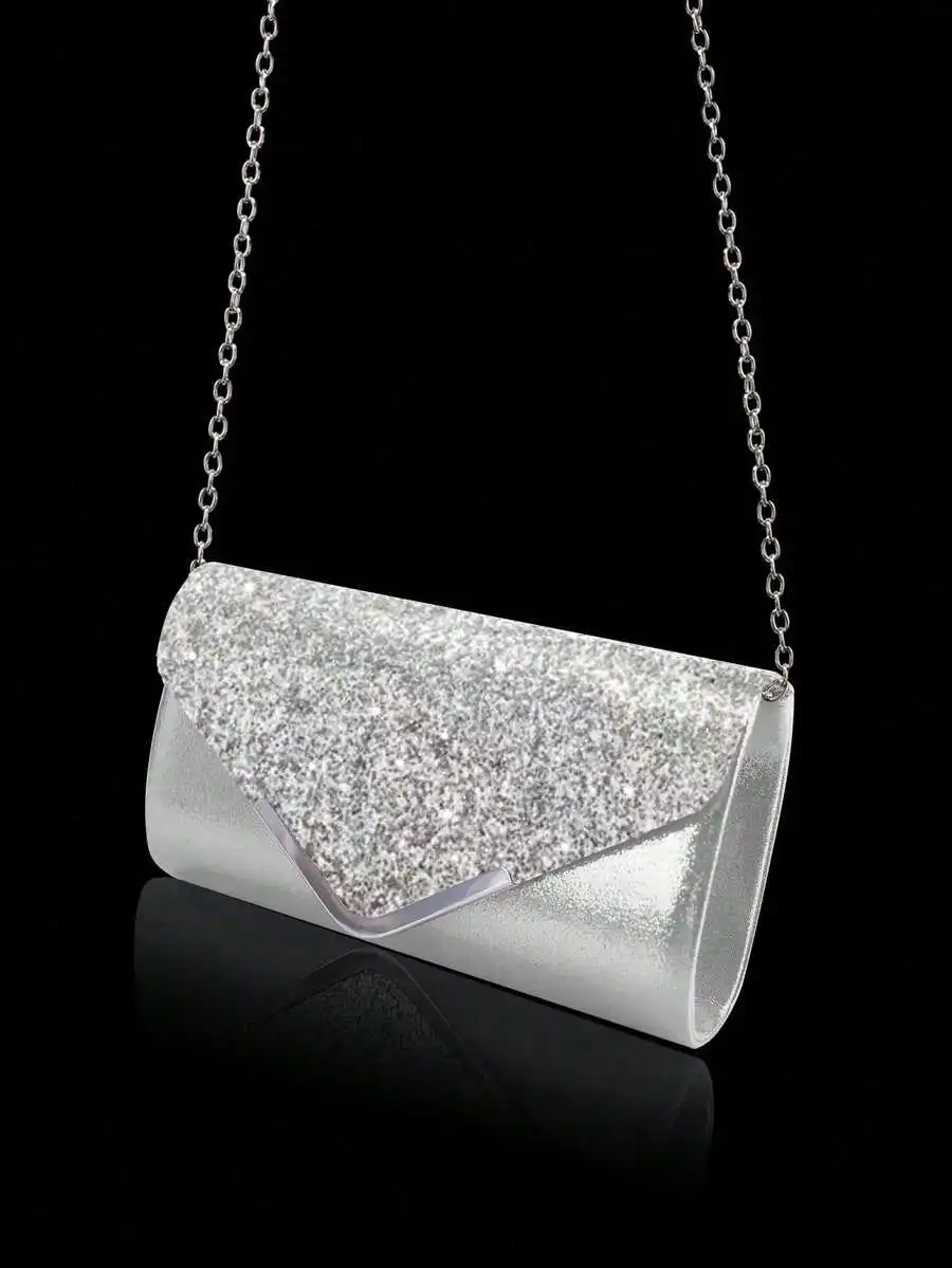 Bolso de mano con brillo para mujer, con correa de cadena, para fiesta nocturna, boda, graduación