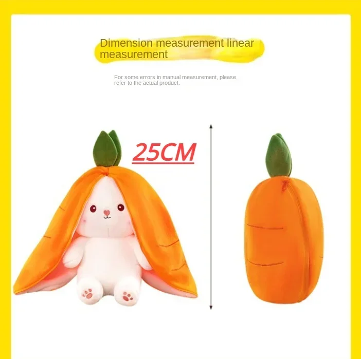 25CM Cute Transform Strawberry Rabbit Doll Plush Toy Carrot Rabbit Small Fruit Doll Bunny Stuffed Animal Patung Dolls Toys Gifts