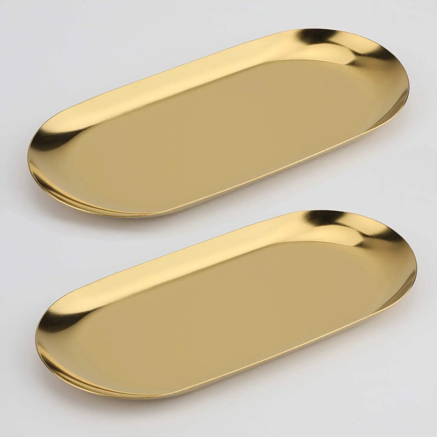 

Oval Gold Stainless Steel Decorative Tray Set 9 Inch Jewelry Cosmetics Bathroom Storage Serving