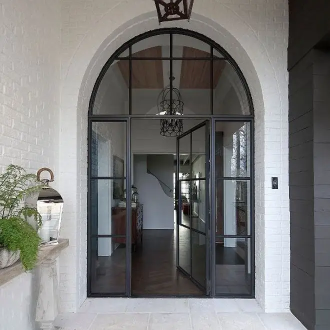Modern Design Household Glass French Door Arched French Style Entrance Door CE Certification French Style Rainproof Hinged Door