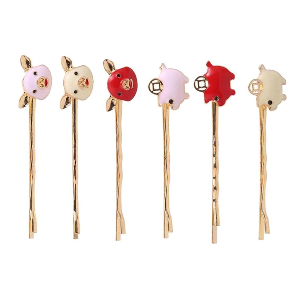 

6Pcs Piggy Bobby Pins Alloy Hair Clips Hairpins Elegant Party Wedding Decorative Animals Hair Accessories for Women