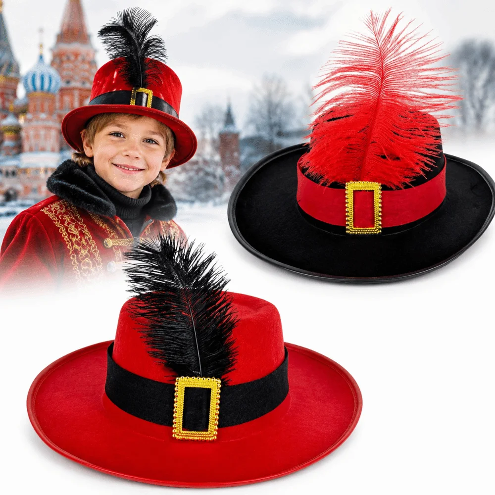 Fashion Vintage Children's Feather Top Hat Black with Feathers Gentleman Cap Jazz Cap Performance Prop Hat Party Costume - view 3