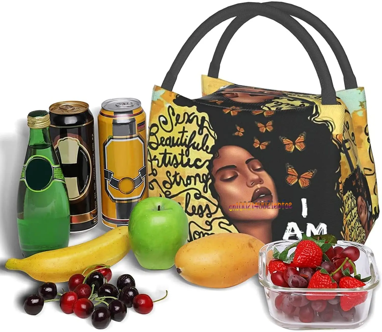 African Woman Reusable Thermal Lunch Bag Insulated Large Lunch Box Durable Lunch Cooler Bag Tote Bags for Girls Office Picnic