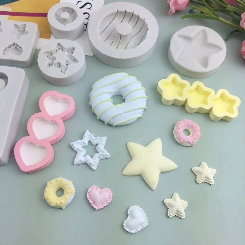 Aomily Cute Love Star Donut Shaped Silicone Chocolate Cookies Cake Mold Multi Silicone Soap Candy Fondant Kitchen Biscuit Mould