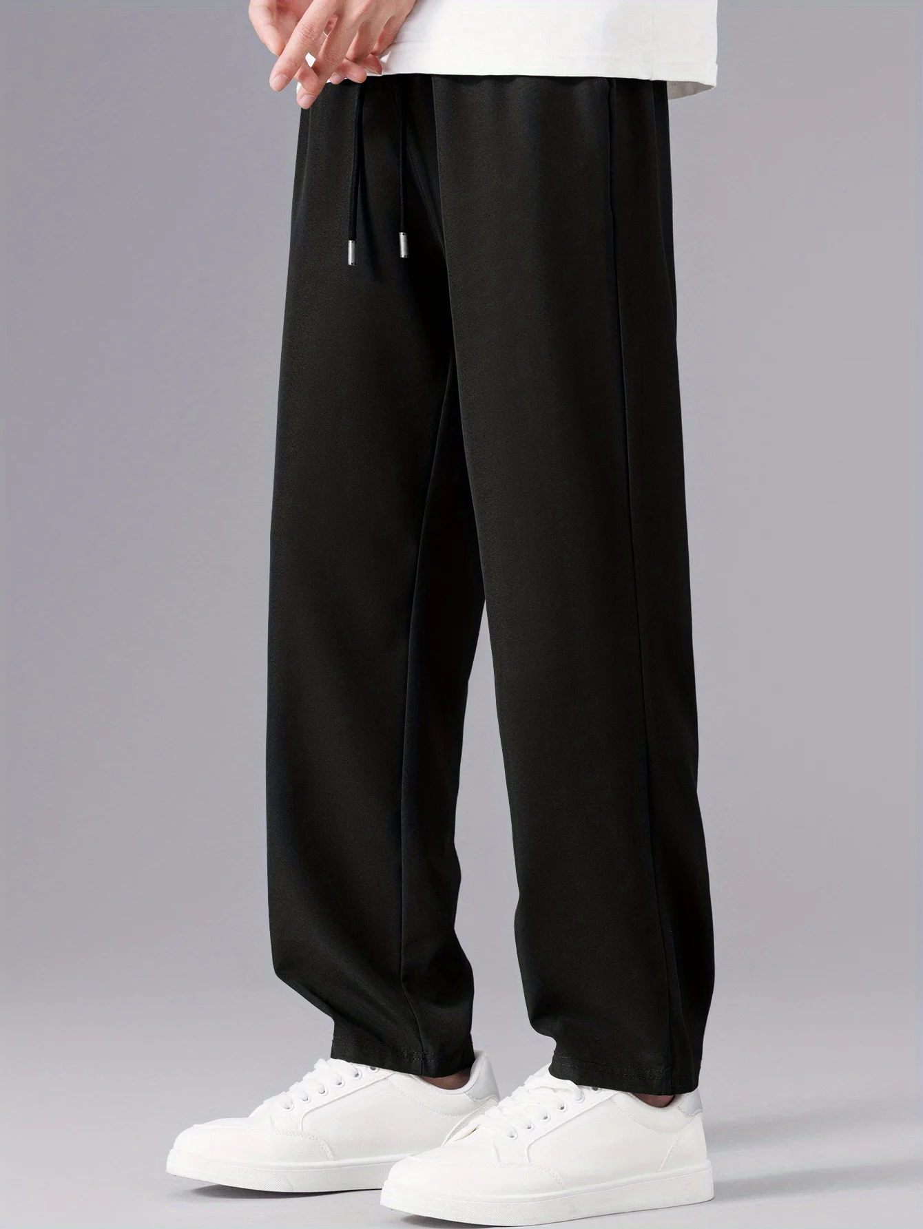 

Мужские зимние теплые мужские прямые брюки, длинные брюки, повседневные брюки с эластичным шнурком на талии, однотонные