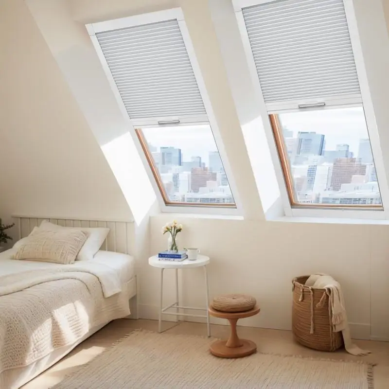 Motorized Skylight Cellular Honeycomb Blinds. Half blackout & waterproof. Thermal insulation. For roof windows. Custom fit. Shop