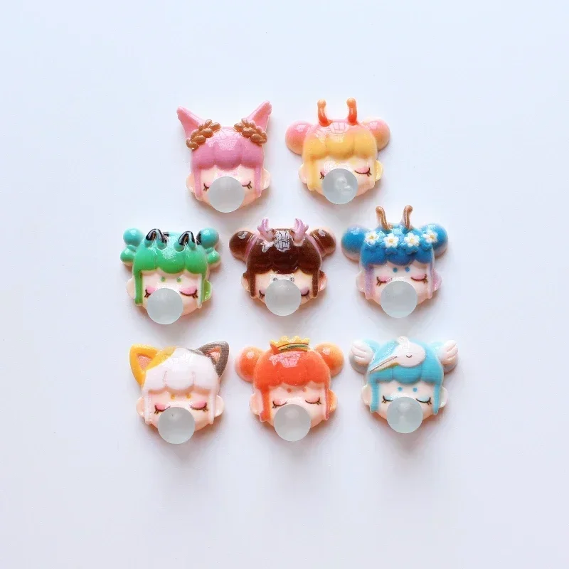 10pcs Cartoon Bubble Blowing Girl Cute Peple Flatback Resin Scrapbooking DIY Jewelry Clip Book Hairpin Phone Shell Embellishment