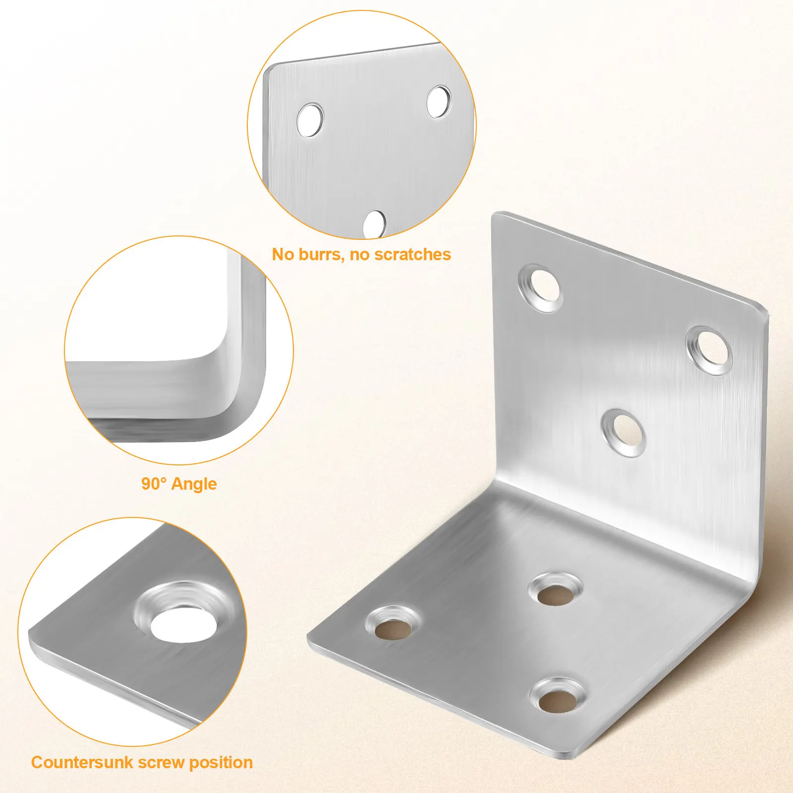 8Pcs Stainless Steel Corner Braces Heavy Duty L-Shaped Brackets Furniture Shelf Cabinet Support Mounting Plate Metal Connectors