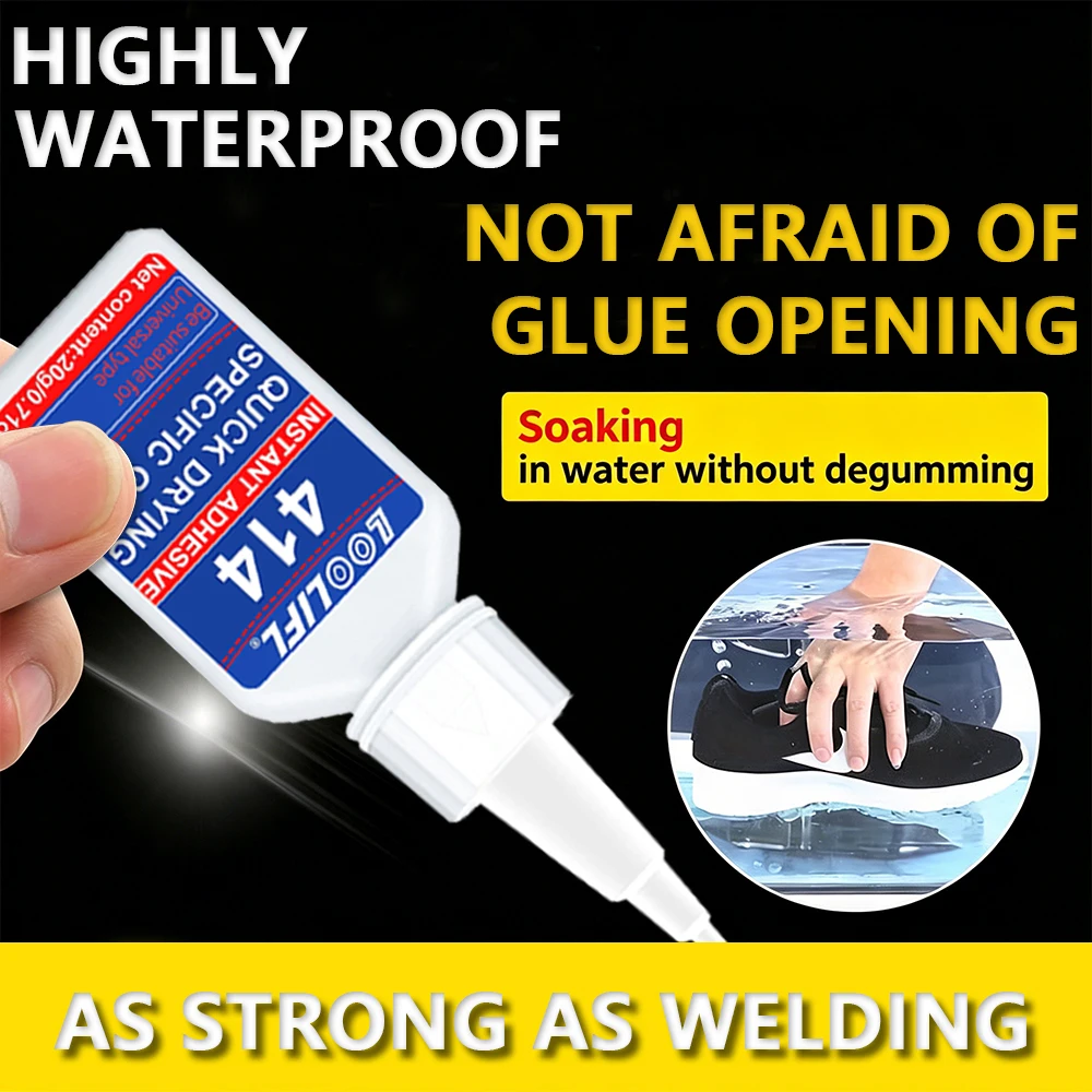 

414 Instant Adhesive, Highly Waterproof Quick Drying Super Glue, Universal Adhesive for Shoes, Rubber, Metal, Plastic Repair