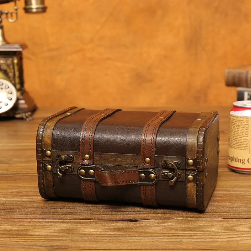 Vintage Traveling Suitcase Wooden Storage Box Treasure Chest Script Props Box Photography Antique Wooden Box