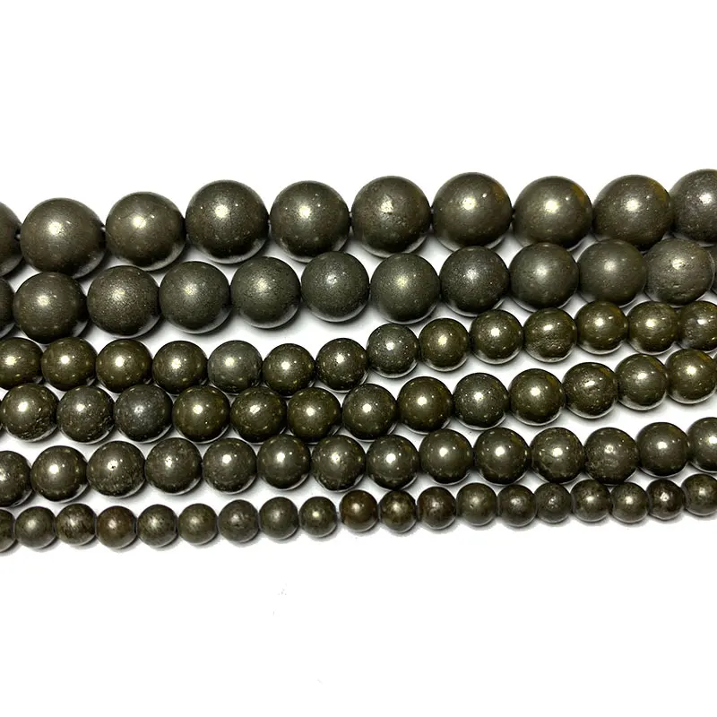 AAA + Grosir Manik-manik Batu Bulat Pirit Alami untuk Membuat Perhiasan Kalung Gelang DIY 4Mm 6Mm 8Mm 10Mm 12Mm 15.5''