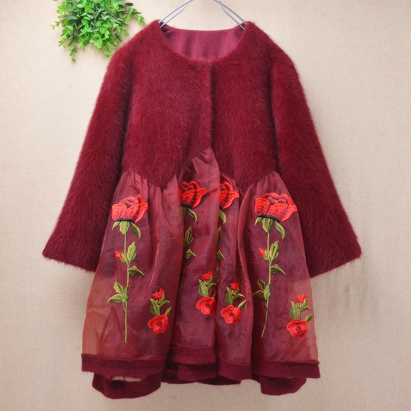 

Ladies Women Autumn Winter Thick Lace Flower Hairy Mink Cashmere Knitted Three Quarter Sleeves Loose Cardigan Sweater Coat Pull